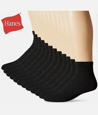 Hanes Men's Cushion Ankle Socks (Size 6-12 6-Pack) Black White • $11.99