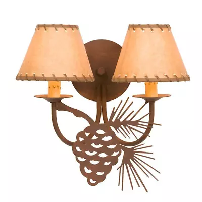 Cabin Shack Rustic Double Wall Sconce Lamp 2-Light Pinecone & Branch $435 Retail • $275