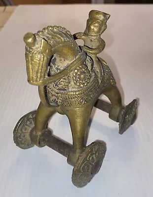 Vintage  Indian  Bronze.  Man On Horse  On Wheels  Figurine India • $180