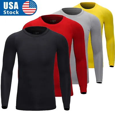 Men's Athletic Long Sleeve Compression Shirts Dry Fit Sports Gym Shirts Workout • $10.99