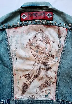 Manowar Metallica Accept Hand Painted Studded Patched Metal Rock Levis... • $395
