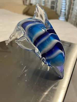 Murano-Style BLUE SHADES Vintage Hand Blown Glass Arching Dolphin Figurine • $18