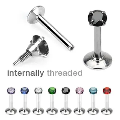 (2pc) 16g Straight Flat Back Barbell (8mm) ROUND Prong CZ (2MM) Surgical (TL/17) • $4.99