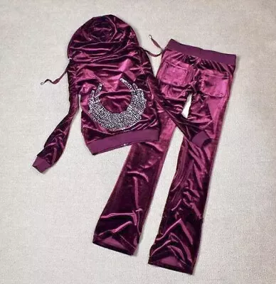 Lady’s Korean Velvet Shining Diamanté Studs Tracksuit Outfit Set Size 8-10 • £33.99