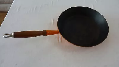 Vintage Le Creuset Orange Frying Pan 28cm Wooden Handle Cast Iron • £45