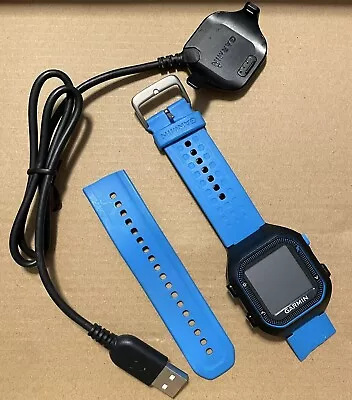 Garmin Forerunner 25 Black Blue GPS Running Watch.  Read Description Re Charging • $10