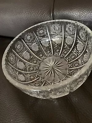 Vtg Hand Cut Etched Crystal Glass  Bowl 7.75  3 Lb Bohemian Czech Queen Lace • $37