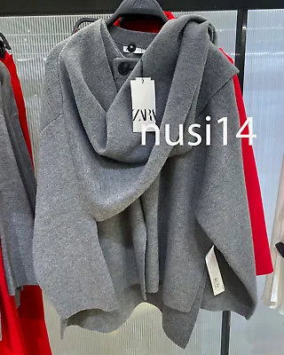 Zara New Woman Short Knit Coat With Asymmetric Scarf Lt. Grey S-ml-xl 2756/100 • $88.88