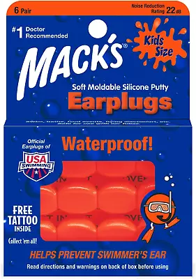 Soft Moldable Silicone Putty Ear Plugs - Kids Size 6 Pair - Comfortable • $3.95