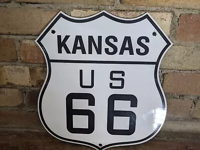 Vintage State Of Kansas U.s. Highway Route 66 Porcelain Roadway Sign 13  X 12  • $129.99