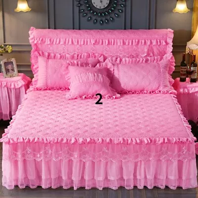 1pcs Princess Lace Padded Bed Skirt Cover Sheet Fairy Ruffled Print Bedspread • £67.19