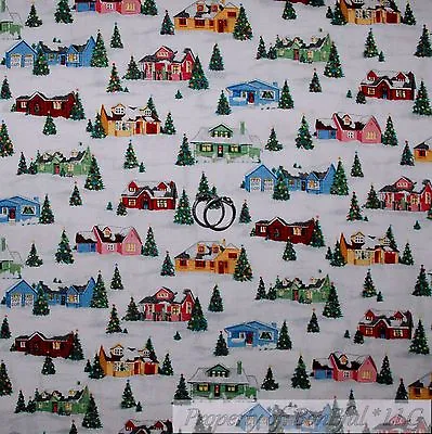 BonEful Fabric FQ Cotton Quilt White Snowflake Scenic Winter Country Xmas House • $4.20