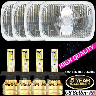 4x6 SEMI SEALED CLEAR 2 PAIR H4 CONVERSION HEADLIGHT + H4 LED WHITE BULBS HL04LF • $143.99