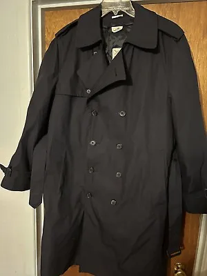 Military Trench Coat Men 44R Navy Blue USAF All Weather Zip Liner Sterlingwear • $99.99