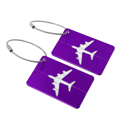 2pcs Travel Luggage Tag Metal Baggage Suitcase Identifier Name Card Label Purple • £8.11