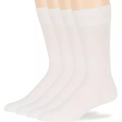 Men Bamboo  Seamless 4 Pack Breathable Dress Casual Crew Socks Large 10-13 White • $19.49