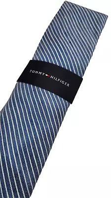 Stunning New Tommy Hilfiger Linen Blend Blue & White Striped Neck Tie $60 Retail • $15.99