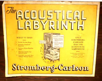 Vintage STROMBERG CARLSON 145-SP: ACOUSTIC LABYRINTH SIGN From The Speaker Unit • $40