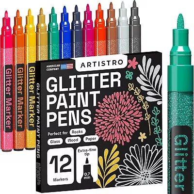 Glitter Paint Pens For Rock Painting Stone Ceramic Glass Fabric Set Of 12 • £14.99