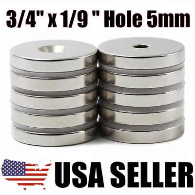 3/4  X1/9  Hole 5mm Rare Earth Neodymium Strong Countersunk Ring Magnets • $19.51