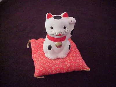 Ceramic Maneki Neko Lucky Japanese Cat Excellent 2  On Pillow • $9