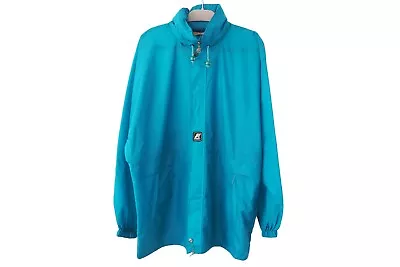 Vintage K-WAY Jacket Full Zip Raincoat Size XL Hooded Oversize Windbreaker Blue • $44