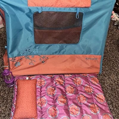 American Girl Sunset Sleepover Tent Camping With Lantern & Sleeping Bag. Mint! • $39.99