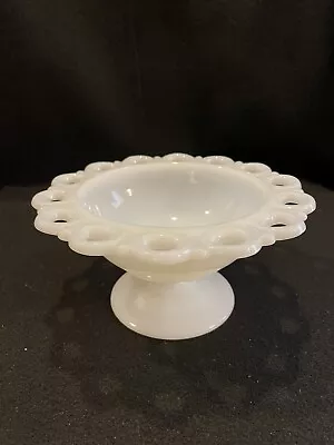 Anchor Hocking Lace Edge Milk Glass Compote Pedestal Candy Dish Bowl Vintage • $19.99