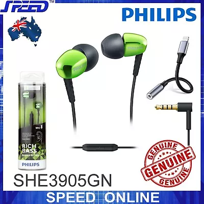 PHILIPS SHE3905GN Earphones With Mic - 3.5mm & IPhone Lightning Plugs - GREEN • $50