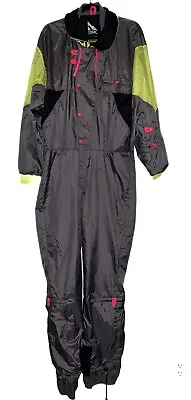 Vintage VTG Serac Size 42 Women’s 1 Piece Ski Snow Suit Silver Yellow Pink 80's • $165