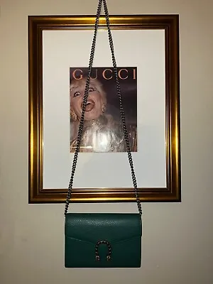 Gucci Dionysus Mini Leather Chain Wallet In Emerald Green W/ Swarovski Crystals • $1500