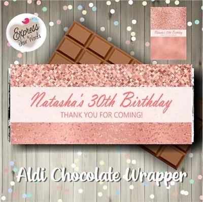 Birthday Baby Shower Thank You  Aldi Chocolate Wrappers Rose Gold • $9.50