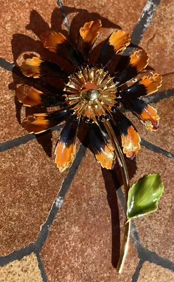 Vintage Flower Brooch  Painted Gold Tone Metal 60s 70s Garden Large Burst Retro • $8.95