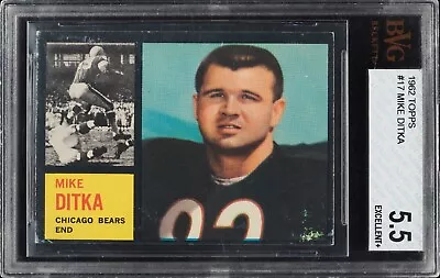 1962 Topps Football #17 Mike Ditka Rookie Card RC Graded BVG 5.5 W 6.5 6 • $499.99