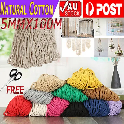 $12.88 • Buy  5mm 100m Natural Cotton Cord Craft Macrame Artisan Rope Craft String Twisted 