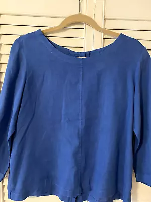 NICOLE MILLER New YORK  Womens Blue Linen Top Small Back Button 3/4 Sleeve • $14.99