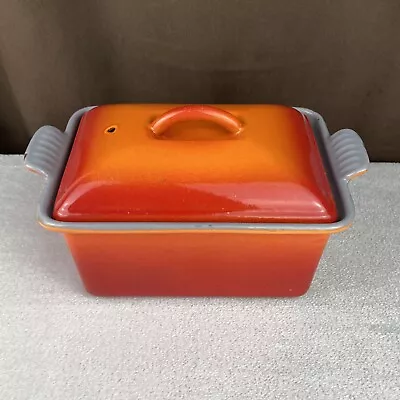 Vtg 1950s MCM Durox Descoware Belgium Flame Orange Enamel Cast Iron Casserole 18 • $54.99