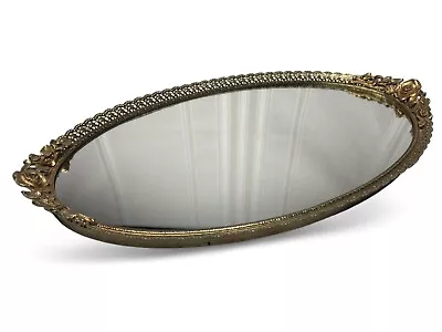 Ormolu Matson Gold Oval 16.5  Mirror Filigree Vanity Dresser Tray Vintage • $52