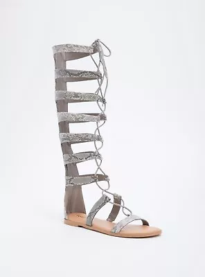 Torrid Faux Snake Skin Lace Up Knee High Gladiator Sandals Wide Width 9 #E80533 • $67.90