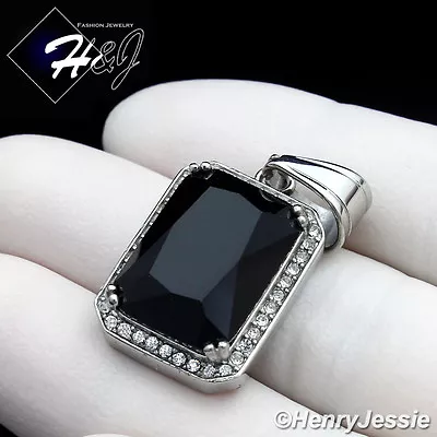 MEN's Stainless Steel BLING Cubic Zirconia Silver Black Onyx Charm Pendant*SP98 • $15.99