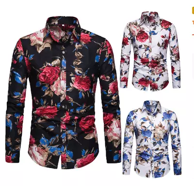 Slim Fit Casual Formal Dress Shirt Men's Stylish Luxury Long Sleeve Tops Floral • $10.22