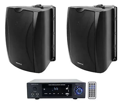 Rockville BLUAMP 150 Stereo Bluetooth Amplifier Receiver+2) Black Patio Speakers • $199.95