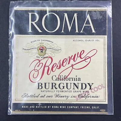 Vintage 1950s Roma Winery Burgundy Wine UNUSED Paper Label Fresno CA Q2182 • $19.99