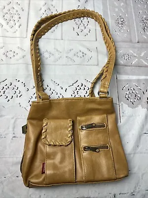 VTG Mudd Purse Womens Genuine Tan Leather Shoulder Strap Handbag Y2K Braided • $18.88