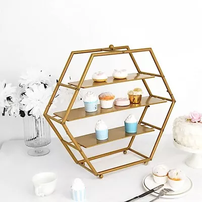 21  Gold 3 Tier Metal Hexagonal CUPCAKE HOLDER DISPLAY STAND Party Decorations • $43.95