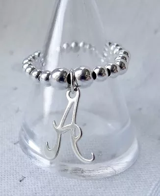 925 STERLING SILVER INITIAL ALPHABET LETTER  A To Z CHARM RING STRETCH & STACK  • £12.50