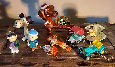 Lot Of 9 Christmas Ornaments Peanuts Snoopy Vintage Dog Dachshund Cars Weird Odd • $25