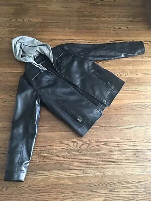 Gift Hime Mens Guess Leather Biker Style Jacket W/ Zip Out Hoodie • $29.39