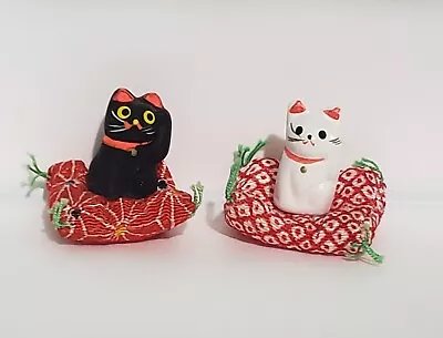 Miniature Maneki Neko Lucky Cat Pillow Of 2 Japanese Mini Figurines • $17.99