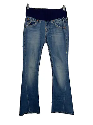 True Religion A Pea In The Pod Medium Wash Twisted Flare Maternity Jeans Size 29 • $29.74